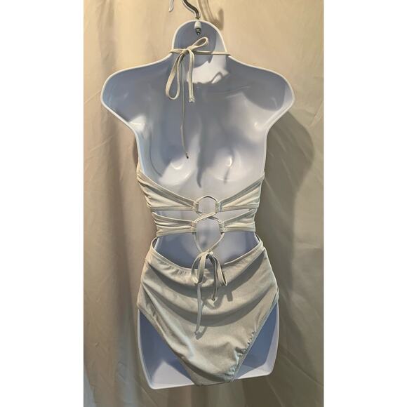 Shade & Shore Silver One Piece Cutout Swimsuit - NWOT - Size L - Picture 4 of 7